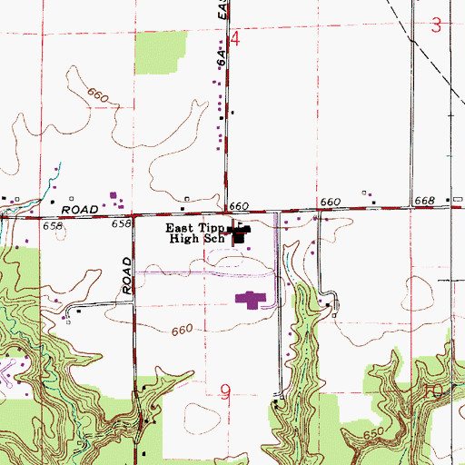 Topographic Map of East Tipp Middle School, IN