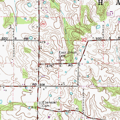 Topographic Map of East Union Cemetery, IN