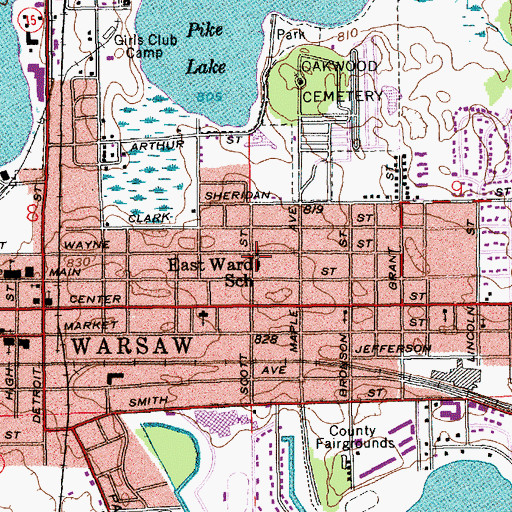 Topographic Map of Warsaw Freshman High School, IN