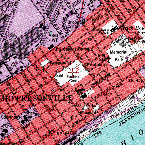 Topographic Map of Eastern Cemetery, IN