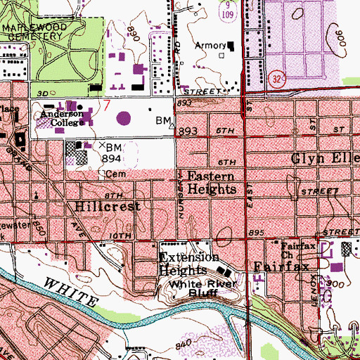 Topographic Map of Eastern Heights, IN