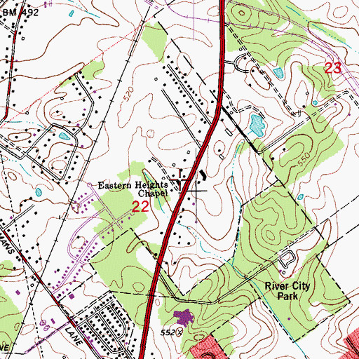 Topographic Map of Eastern Hights Chapel, IN
