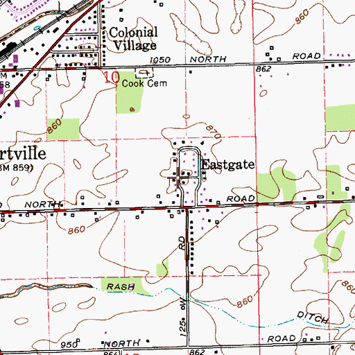 Topographic Map of Eastgate, IN