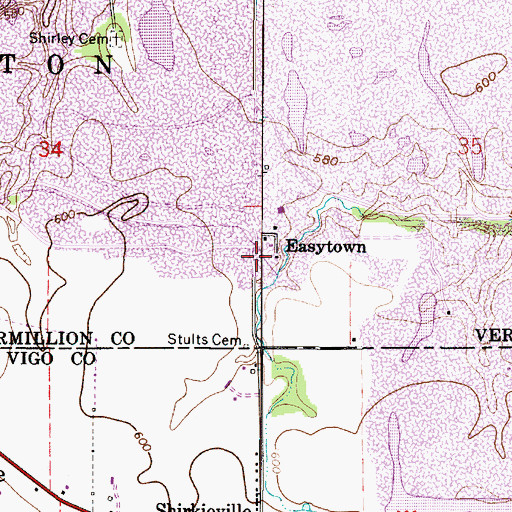 Topographic Map of Easytown, IN