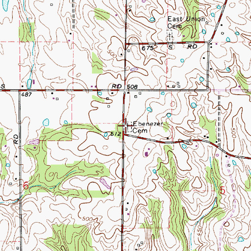 Topographic Map of Ebenezer Cemetery, IN