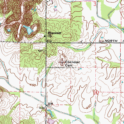 Topographic Map of Ebenezer Cemetery, IN