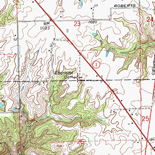 Topographic Map of Ebenezer Cemetery, IN