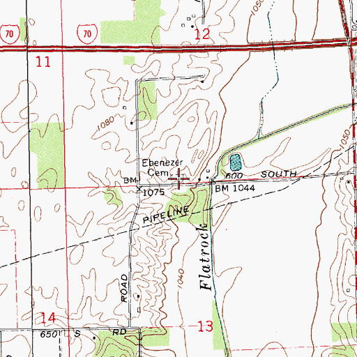 Topographic Map of Ebenezer Cemetery, IN