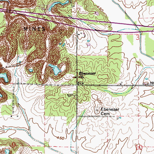 Topographic Map of Ebenezer Church, IN