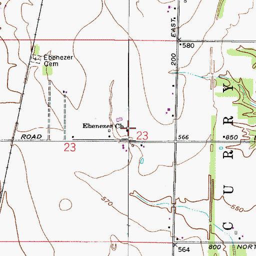 Topographic Map of Ebenezer Church, IN