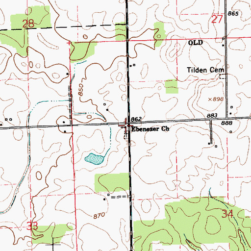 Topographic Map of Ebenezer Church, IN