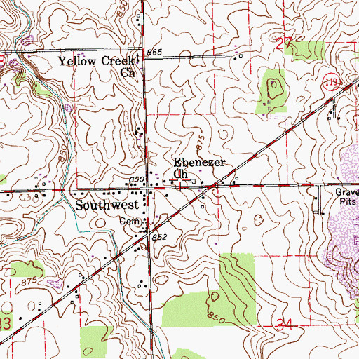 Topographic Map of Ebenezer Church, IN