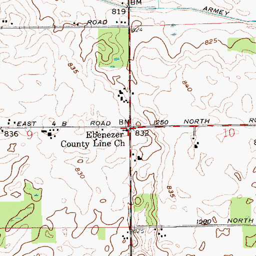 Topographic Map of Ebenezer County Line Church, IN