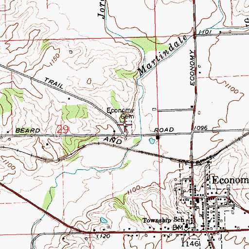 Topographic Map of Economy Cemetery, IN