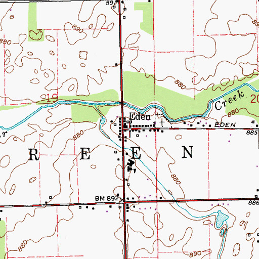 Topographic Map of Eden, IN