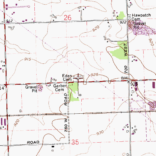 Topographic Map of Eden Cemetery, IN