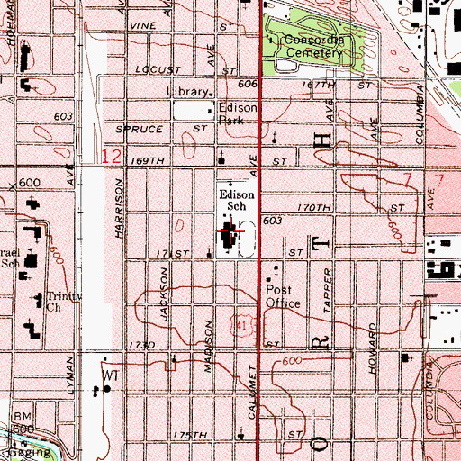 Topographic Map of Thomas A Edison Elementary School, IN
