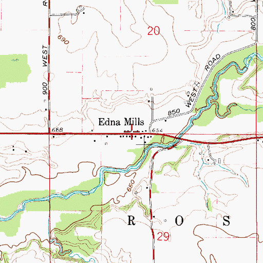Topographic Map of Edna Mills, IN