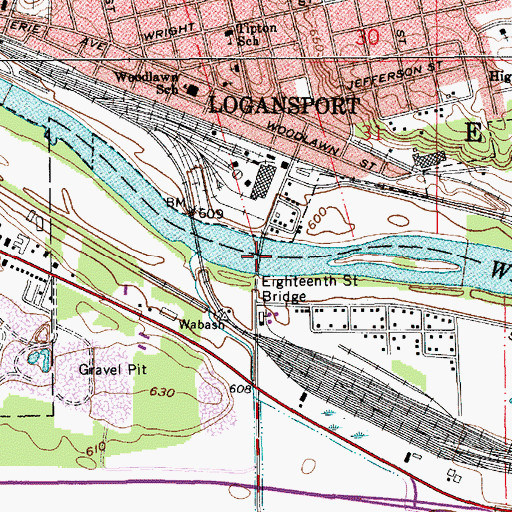 Topographic Map of Eighteenth Street Bridge, IN