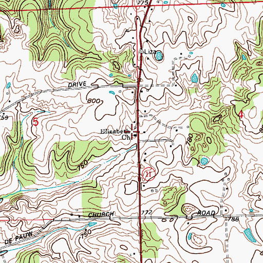 Topographic Map of Elizabeth Church, IN