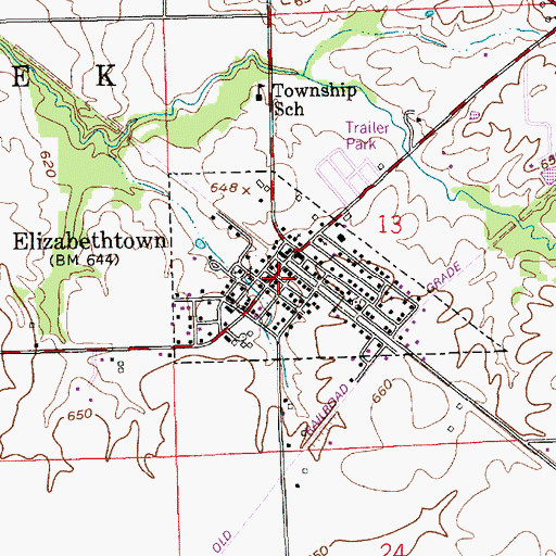 Topographic Map of Elizabethtown, IN