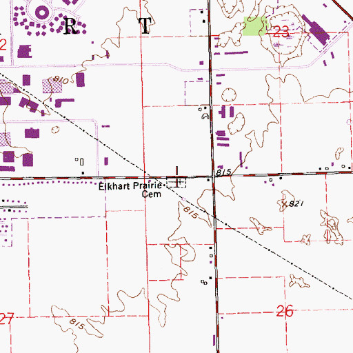Topographic Map of Elkhart Prairie Cemetery, IN