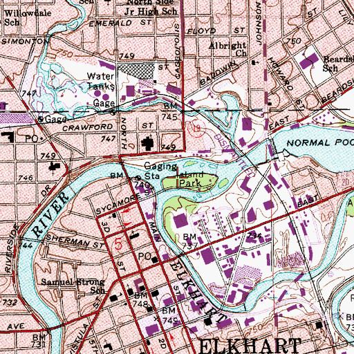 Topographic Map of Elkhart River, IN