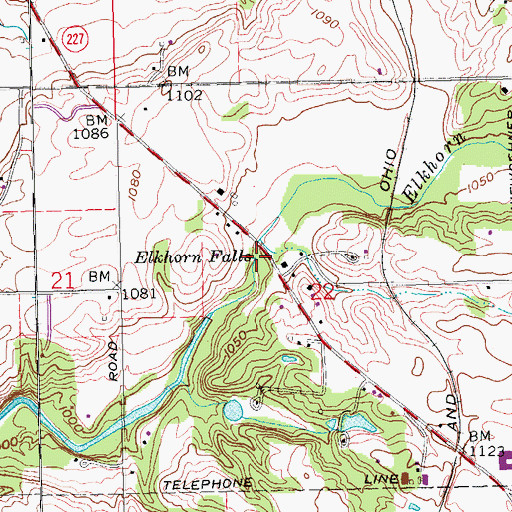 Topographic Map of Elkhorn Falls, IN