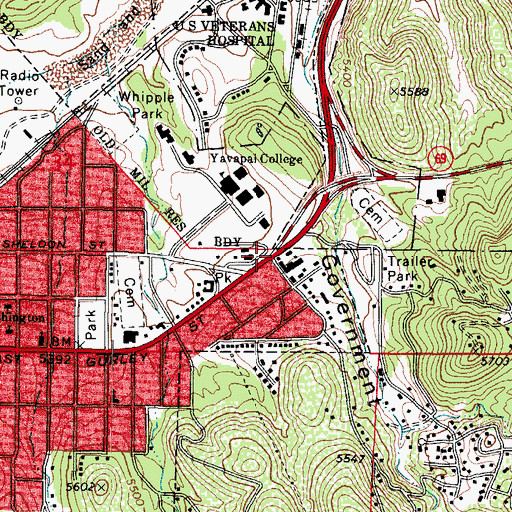 Topographic Map of Arizona Highway Department and Maintenance Yard, AZ