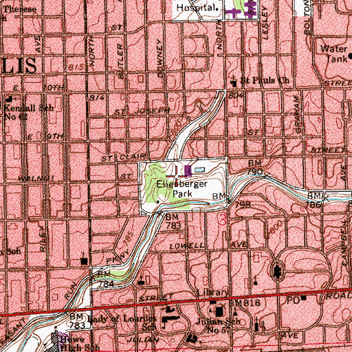 Topographic Map of Ellenberger Park, IN