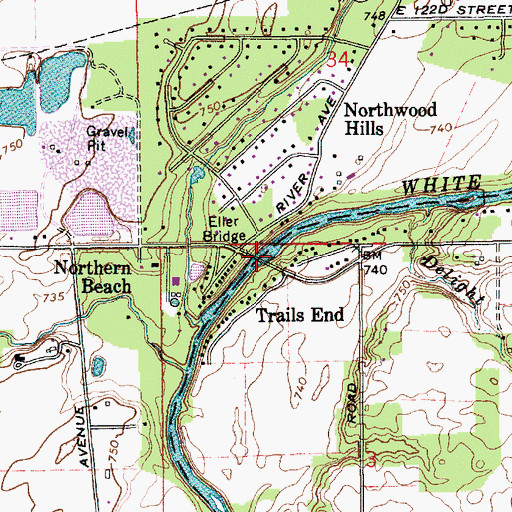 Topographic Map of Eller Bridge, IN
