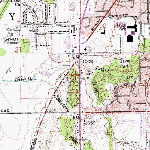 Topographic Map of Elliott Cemetery, IN