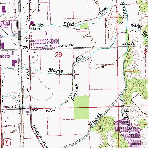 Topographic Map of Elm Branch, IN