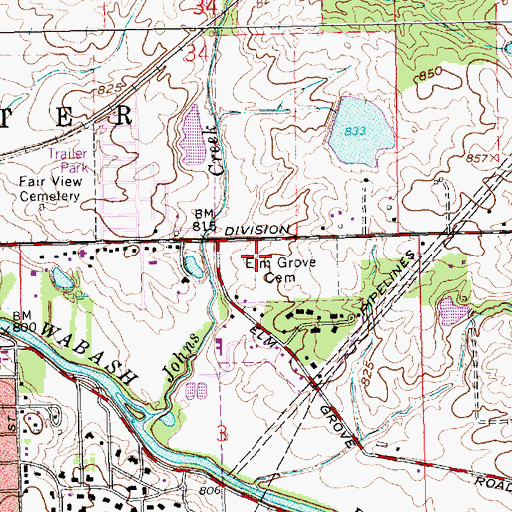 Topographic Map of Elm Grove Cemetery, IN