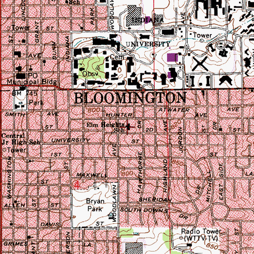 Topographic Map of Elm Heights School, IN