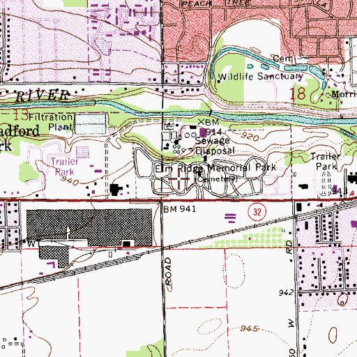 Topographic Map of Elm Ridge Memorial Park, IN