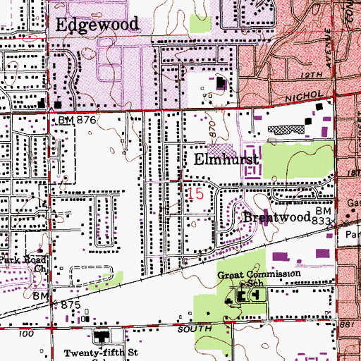 Topographic Map of Elmhurst, IN