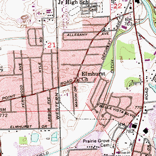 Topographic Map of Elmhurst Church, IN