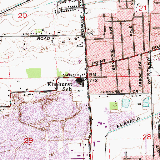 Topographic Map of Elmhurst High School, IN