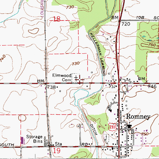 Topographic Map of Elmwood Cemetery, IN
