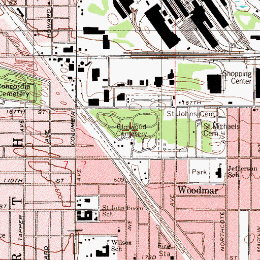 Topographic Map of Elmwood Cemetery, IN