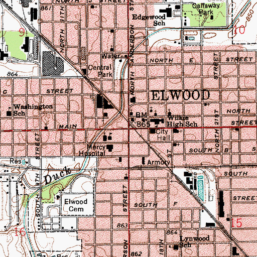 Topographic Map of Elwood, IN