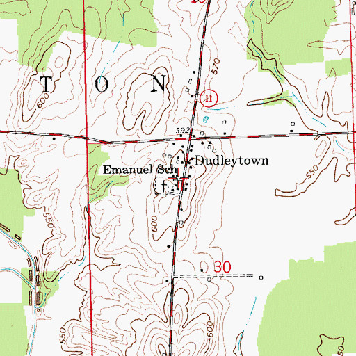 Topographic Map of Emanuel School, IN