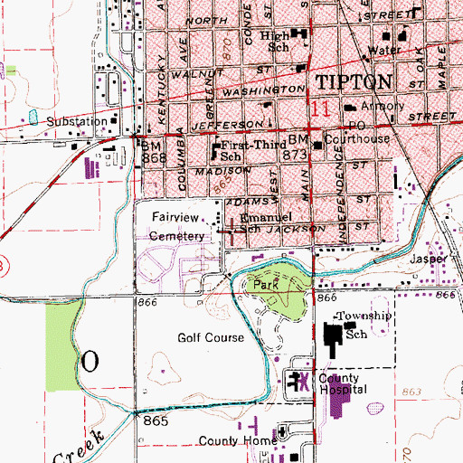 Topographic Map of Emanuel Lutheran School, IN