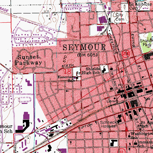 Topographic Map of Emerson Elementary School, IN