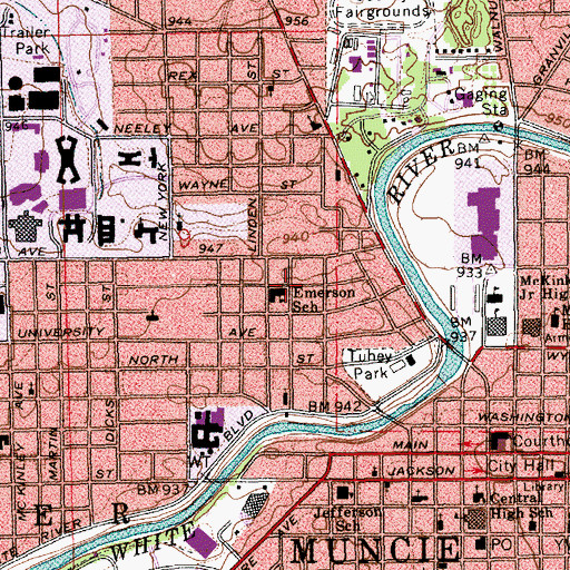 Topographic Map of Emerson School, IN