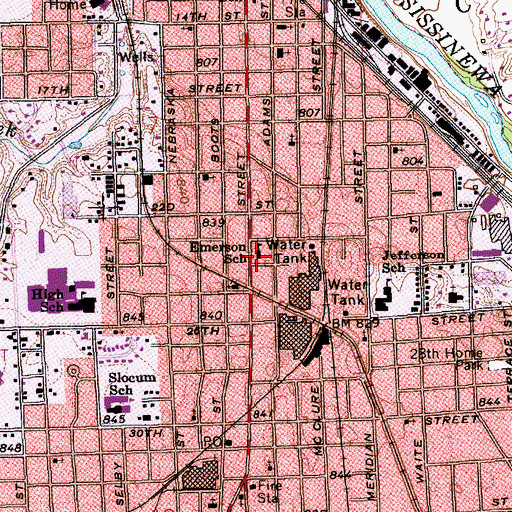 Topographic Map of Emerson School, IN