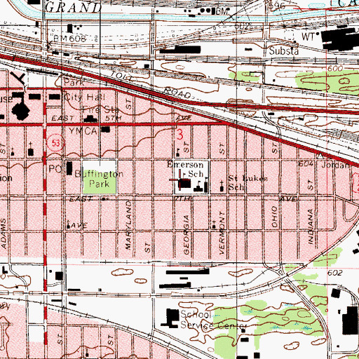 Topographic Map of Ralph Waldo Emerson School, IN