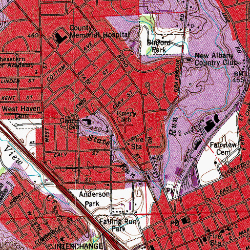 Topographic Map of Lillian Emery Elementary School, IN