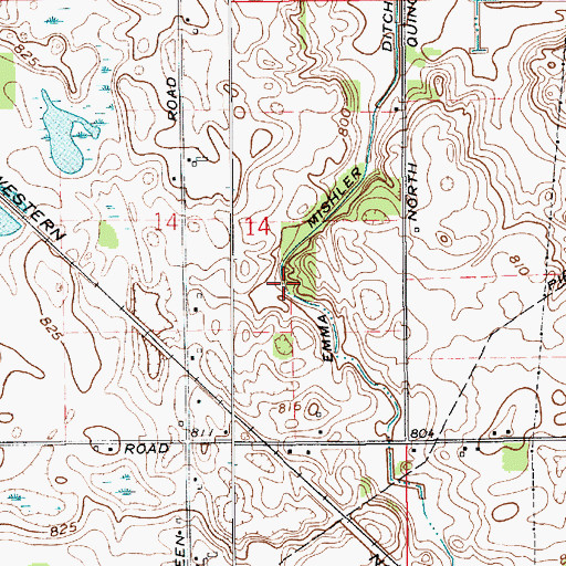 Topographic Map of Emma Mishler Ditch, IN
